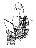 A man sits working on a laptop computer that looks like an old-fashioned b… - New Yorker Cartoon