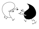 Yin and Yang symbols run toward each other with arms extended - New Yorker Cartoon