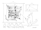 A cat  teacher  points to a diagram of a refrigerator filled with food Th… - New Yorker Cartoon