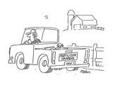 Rural setting;  man in pick-up truck  farm in background  Bumper sticker …" - Cartoon
