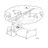 Mother sleeps with her baby and dreams of sheep jumping over fences with t… - New Yorker Cartoon