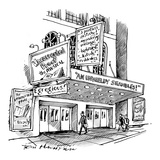 A theater marquee advertises a show called "Uncorrected Proof: The Musical" - New Yorker Cartoon