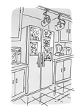 Refrigerator  covered with kids' drawings  has special track lighting - New Yorker Cartoon