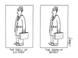 Two businessmen  exactly alike  are labeled "The Thrill of Victory" and "T…" - New Yorker Cartoon