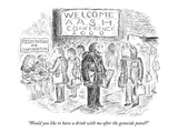 "Would you like to have a drink with me after the genocide panel" - New Yorker Cartoon