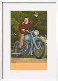 College Student on Blue Motorcycle
