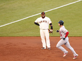 San Francisco  CA - October 14: San Francisco Giants v Cardinals - David Freese and Pablo Sandoval