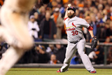 San Francisco  CA - Oct 22: Giants v Cardinals - Jason Motte and Gregor Blanco