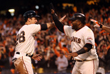 San Francisco  CA - Oct 22: Giants v Cardinals - Buster Posey  Pablo Sandoval and Hunter Pence