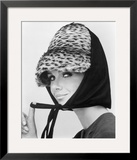 Nicole de la Marge in an Otto Lucas Jersey Scarf over an Ocelot Hat  1964