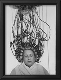 Woman at Hairdressing Salon Getting a Permanent Wave