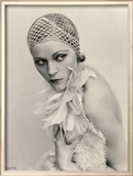 Portrait of a Woman Wearing a Fishnet Hat and a Feather Boa