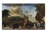 Jagdstilleben Vor Einer Landschaft Mit Schloss Bensberg  1712