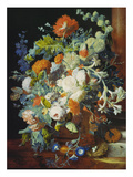 Flower Bouquet Next to a Column