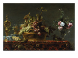 Grapes in a Basket and Roses in a Vase