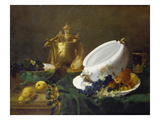 Stilleben Mit Messingkanne  Suppenterrine Und Obst