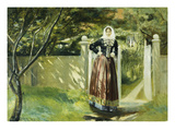 Frau in Daenischer Tracht Am Gartentor  1902
