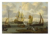 Poeple Walking at the Banks of the River Ij with Ships  1693