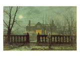 Garden in the Evening with View of an Illuminated House