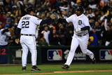 Detroit  MI - Oct 28: Detroit Tigers v SF Giants - Delmon Young  Gene Lamont and Matt Cain