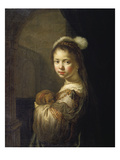 Girl with Little Dog in Her Arms