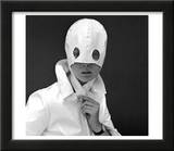 White Patent Leather Helmet with Eye Holes  1960s