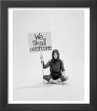 Writer Gloria Steinem Sitting on Floor with Sign "We Shall Overcome" Regarding Pop Culture