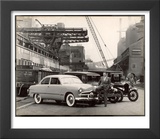 Henry Ford II Posing at Ford Plant with Newest Model Ford Car