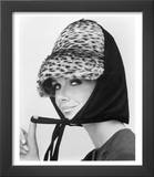 Nicole de la Marge in an Otto Lucas Jersey Scarf over an Ocelot Hat  1964