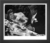 Senator John F Kennedy and Bride Jacqueline Enjoying Dinner at Their Outdoor Wedding Celebration