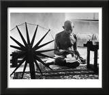 Indian Leader Mohandas Gandhi Reading as He Sits Cross Legged on Floor