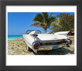 Classic 1959 White Cadillac Auto on Beautiful Beach of Veradara  Cuba
