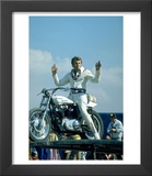 Motorcycle Daredevil Evel Knievel Poised on His Harley Davidson