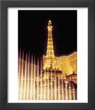 Paris Hotel and Casino's Eiffel Tower with the Bellagio Water Fountain Show  Las Vegas  Nevada  USA