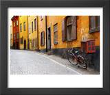 Street Scene in Gamla Stan Section with Bicycle and Mailbox  Stockholm  Sweden