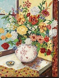 Flowers in Red and White Vase