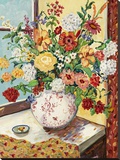 Flowers in Red and White Vase