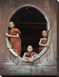 Young monks in window of their monastery