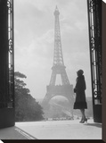 Woman looking toward Eiffel Tower