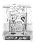 A Canadian stand-off satirizes the  politeness of Canadians  as a man and … - New Yorker Cartoon