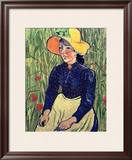 Young Peasant Girl in a Straw Hat Sitting in Front of a Wheatfield  1890 (Oil on Canvas)
