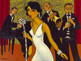 Ensemble with Green Curtain (Lady in White)