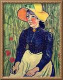 Young Peasant Girl in a Straw Hat Sitting in Front of a Wheatfield  1890 (Oil on Canvas)