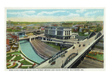 Baltimore  Maryland - Aerial View of St Paul Street Bridge and Union Station