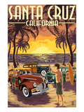 Santa Cruz  California - Vintage Woodies on the Beach