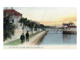 St Augustine  Florida - View of the Sea Wall and Bath House