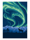 Northern Lights and Wolf