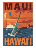 Maui  Hawaii - Windsurfers Scene at Sunset