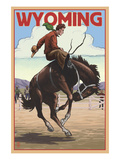 Cowboy and Bronco Scene - Wyoming
