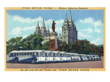Salt Lake City  Utah - Rows of Tourbuses by the Temple